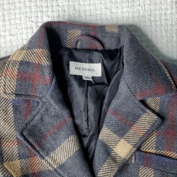Merona Gray Plaid Pea Coat w/ Tie Belt SMALL - Picture 3 of 7